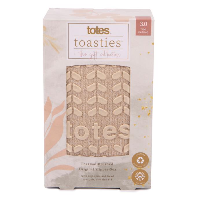 totes Ladies Thermal Brushed Original Slipper Socks Oat Extra Image 4